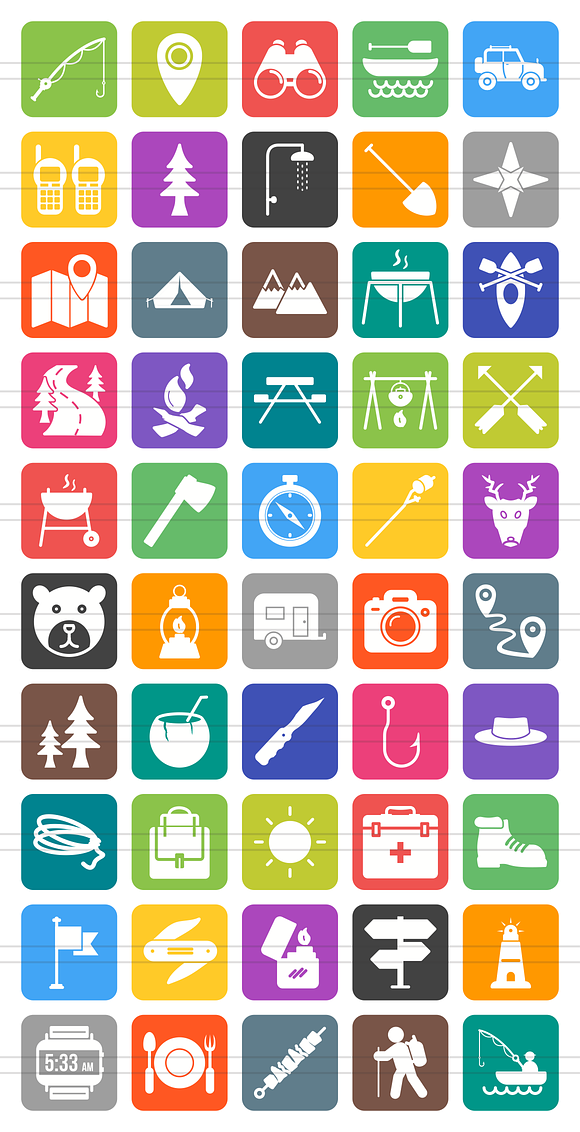 50 Camping Flat Round Corner Icons in Graphics - product preview 1