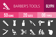 50 Barber’s Tools Glyph Inverted