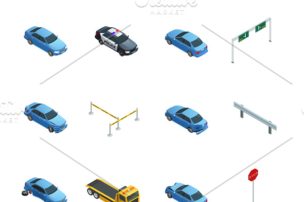 Car accidents isometric icons