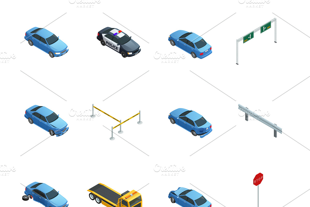 Car accidents isometric icons in Icons - product preview 8