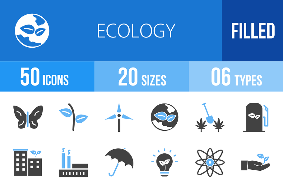 50 Ecology Blue & Black Icons
