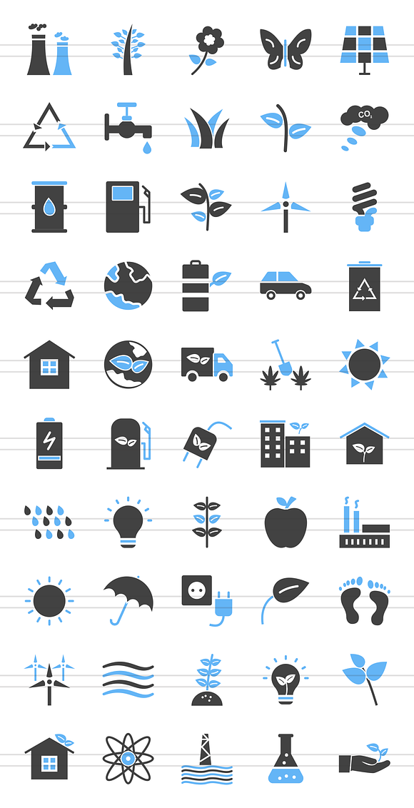 50 Ecology Blue & Black Icons in Graphics - product preview 1