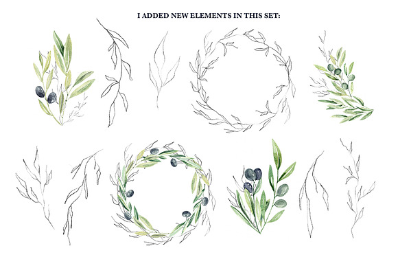 Watercolor Olive branches in Illustrations - product preview 8