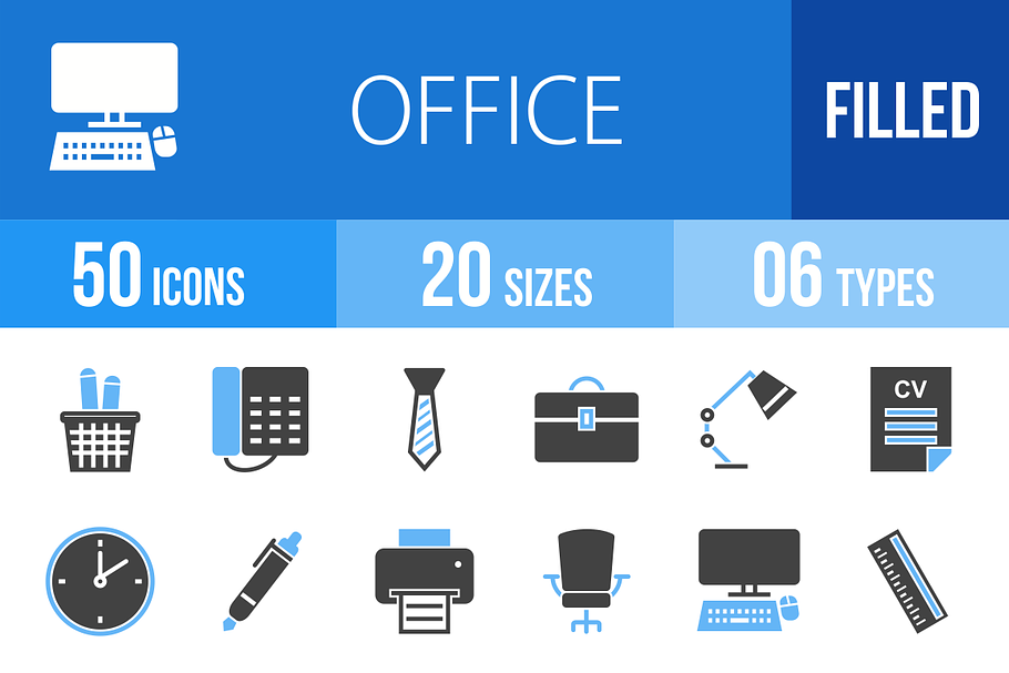 50 Office Blue & Black Icons