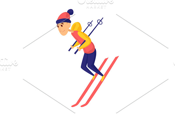 Vector men skier. Male skiing