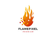 pixel flame fire digital logo vector