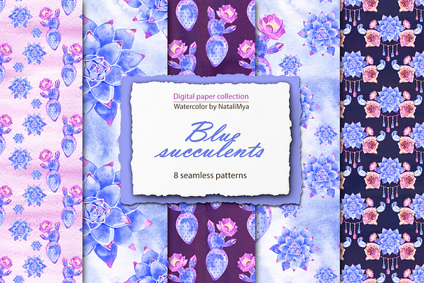 Blue succulents - boho papers pack