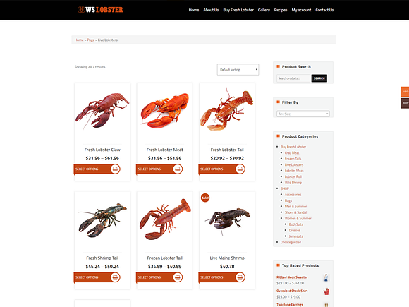 WS Lobster Restaurant WordPress in WordPress Commerce Themes - product preview 1
