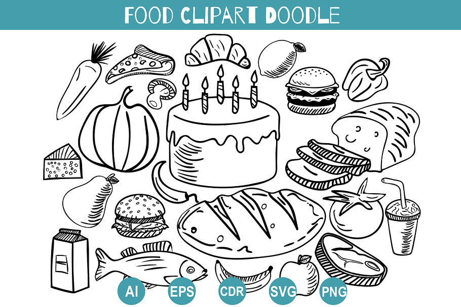 Food Doodle Clipart Delicacies Icons