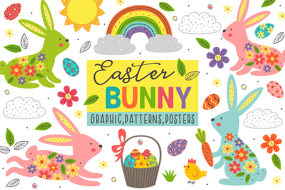 Easter bunny set /Clipart & Pattern