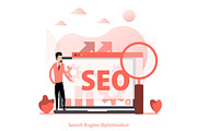 Vector flat red square banner of SEO
