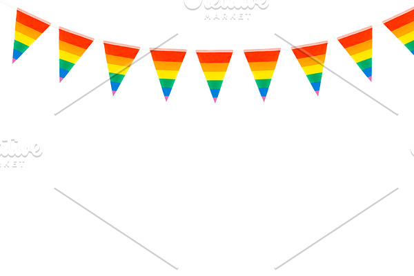 Gay pride flags festive on white bac