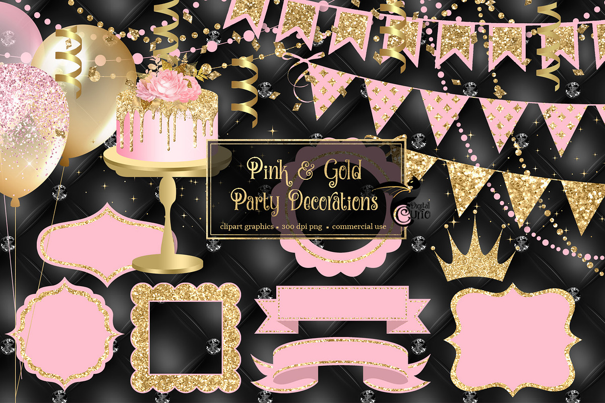 Pink & Gold Party Decorations in Illustrations - product preview 8