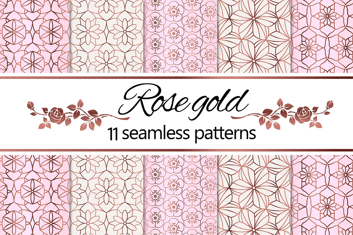 Rose Gold Geometric Floral Patterns in Patterns - product preview 8