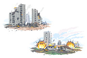 Set of destroyed city
