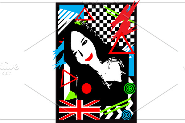 Woman with British flag, pop art bac