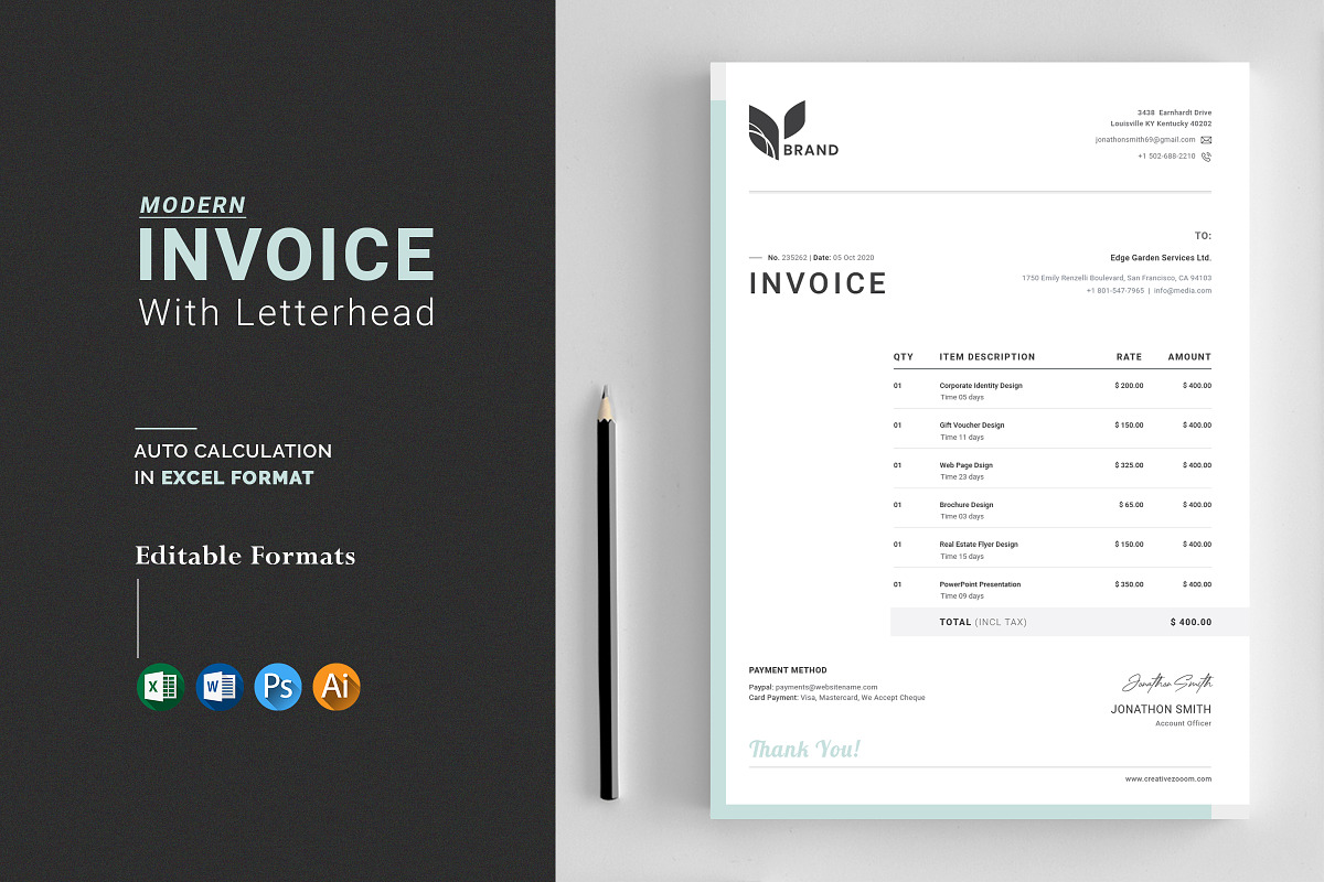 Minimalist Invoice with Letterhead in Stationery Templates - product preview 8