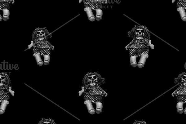 Skull Doll Motif Seamless Pattern