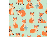 Cute fox seamless pattern with foxy