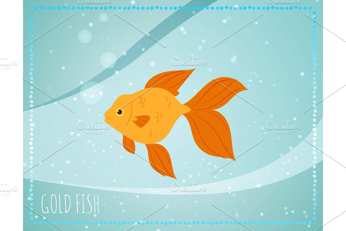 Gold fish with bubbles in sea water in Illustrations - product preview 8