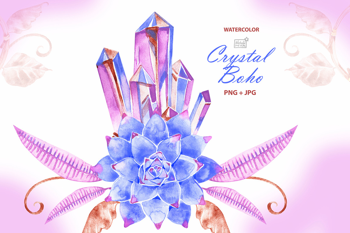 Watercolor boho crystal clipart in Illustrations - product preview 8