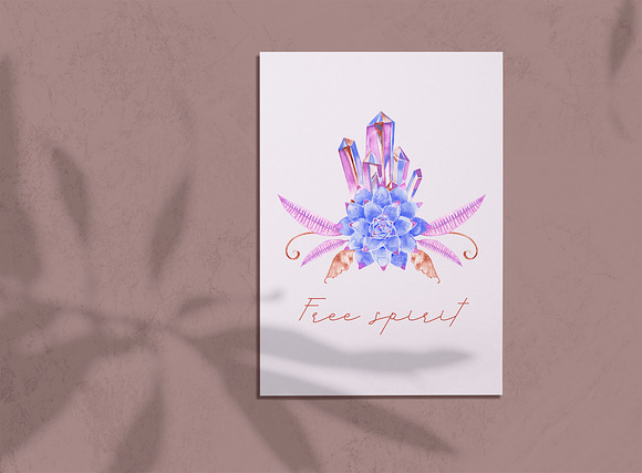 Watercolor boho crystal clipart in Illustrations - product preview 3