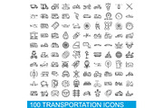 100 transportation icons set