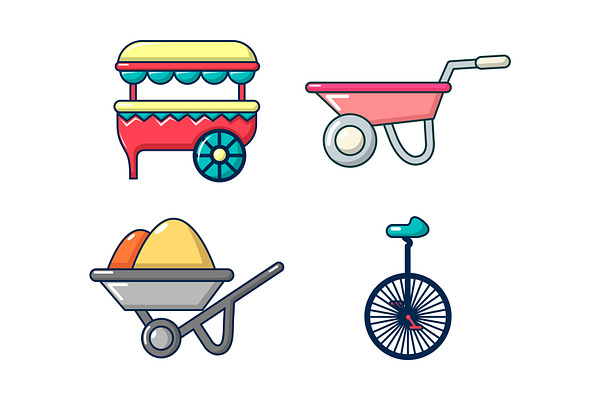 One wheel cart icon set