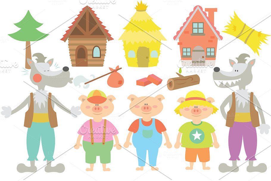 The Three Little Pigs Clipart Set
