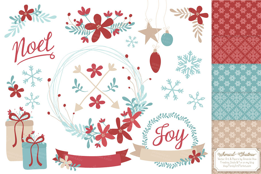 Red & Blue Christmas Clipart Wreaths