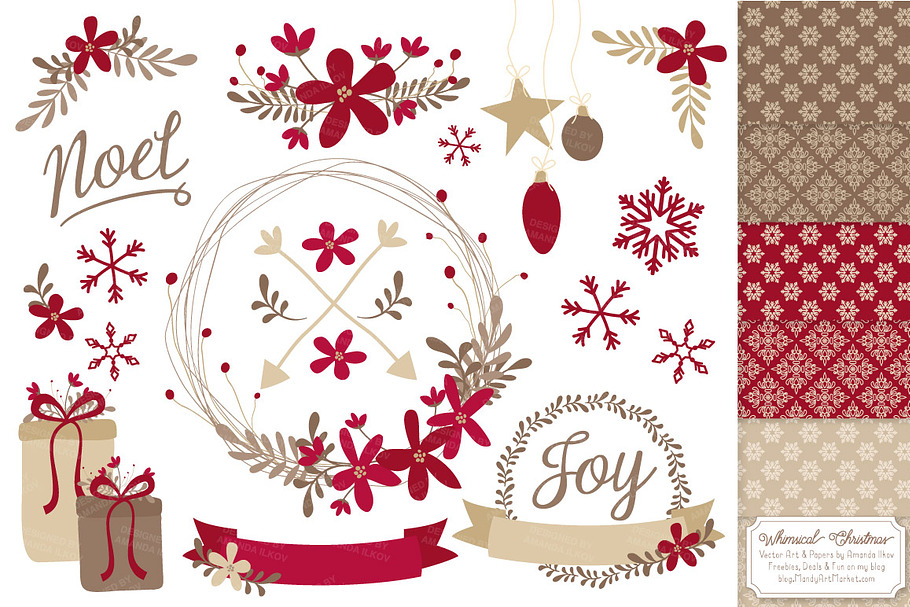 Ruby Red Christmas Clipart & Papers