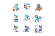 Internet bots color icons set