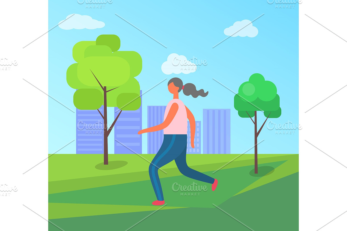 Jogging in City Park, Woman Running in Illustrations - product preview 8