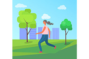 Jogging in City Park, Woman Running