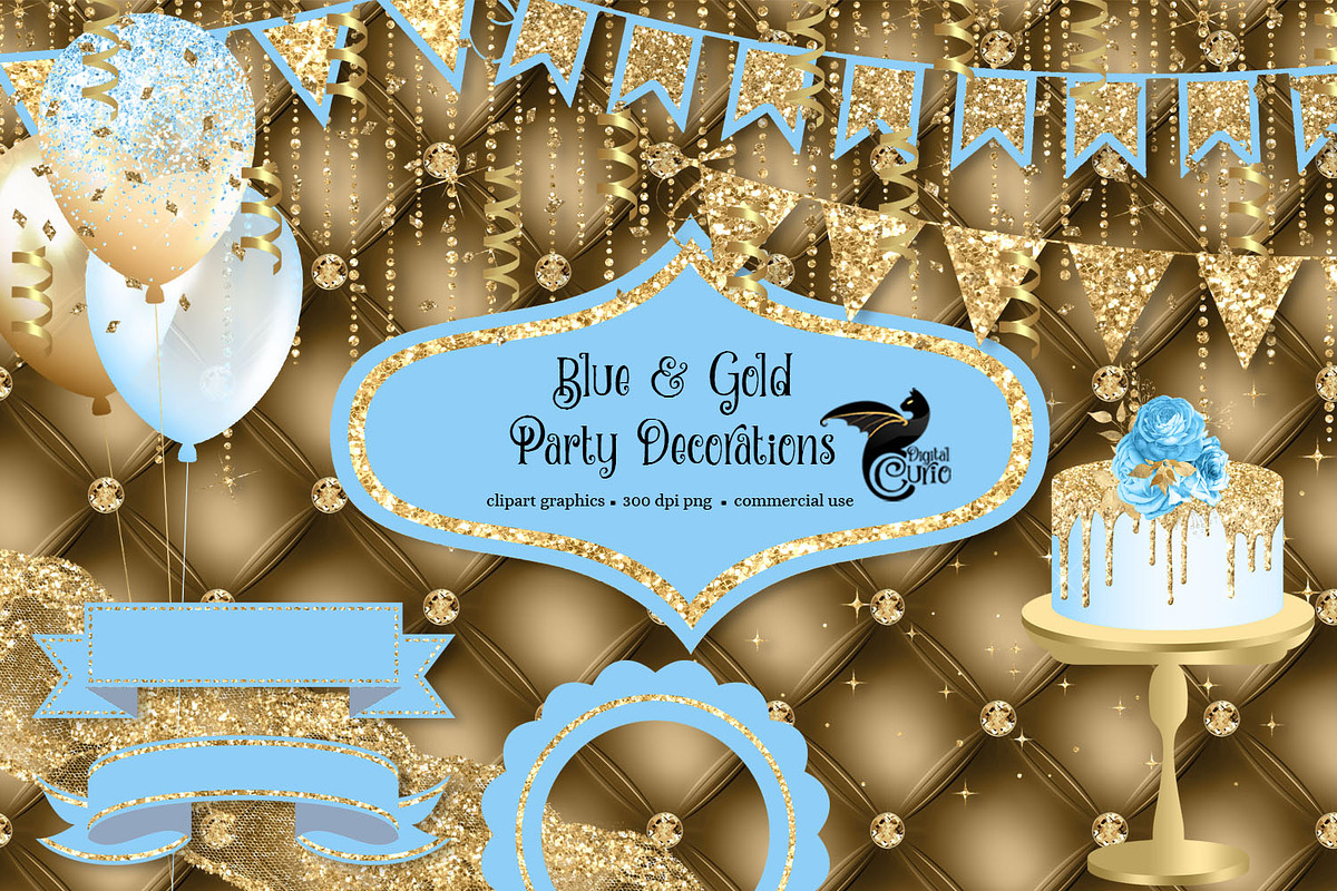 Blue and Gold Party Decorations in Illustrations - product preview 8