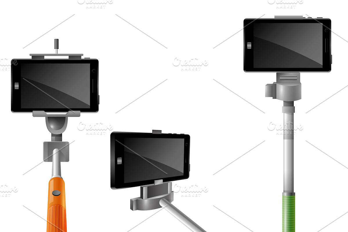 Three realistic monopods for selfie in Icons - product preview 8