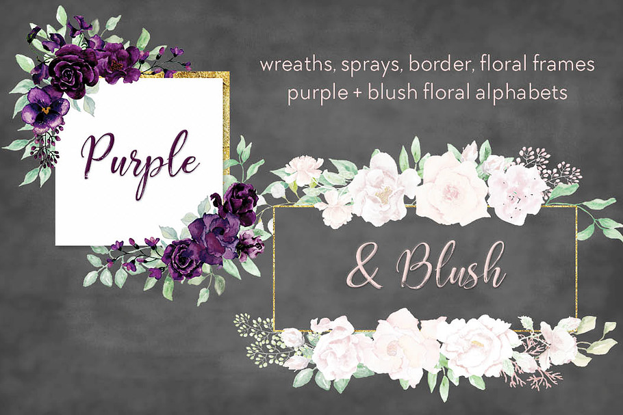 Purple and blush watercolor set