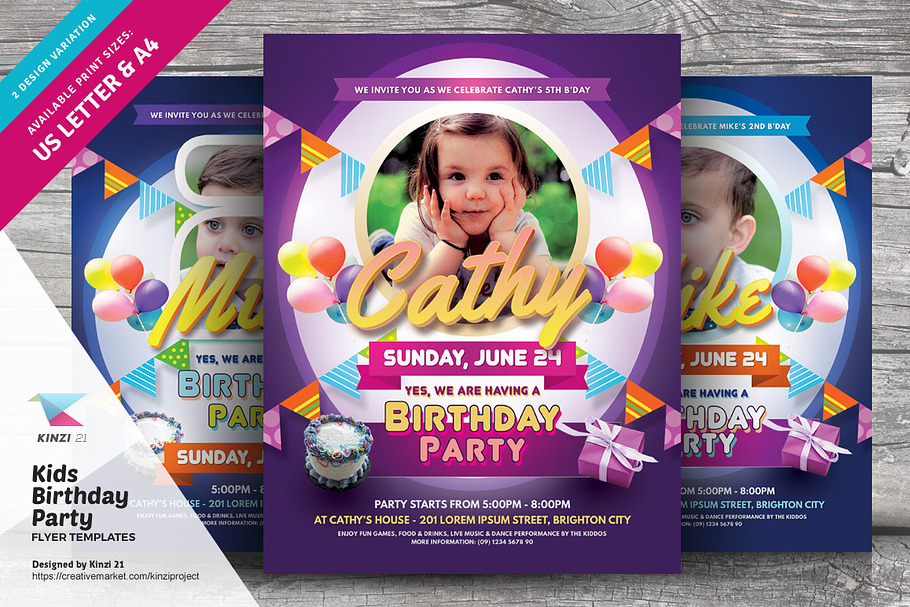 Kids Birthday Party Flyer Templates in Flyer Templates - product preview 8
