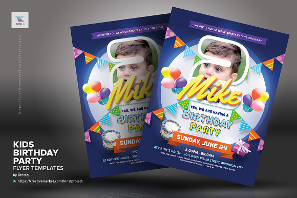 Kids Birthday Party Flyer Templates in Flyer Templates - product preview 1