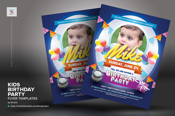 Kids Birthday Party Flyer Templates in Flyer Templates - product preview 2