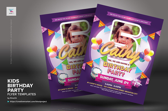 Kids Birthday Party Flyer Templates in Flyer Templates - product preview 3