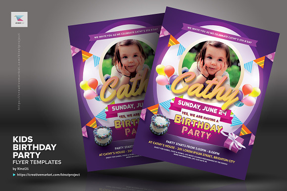 Kids Birthday Party Flyer Templates in Flyer Templates - product preview 4