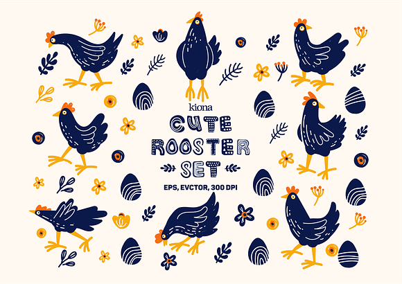 Cute Doodle Rooster Illustrator in Illustrations - product preview 1