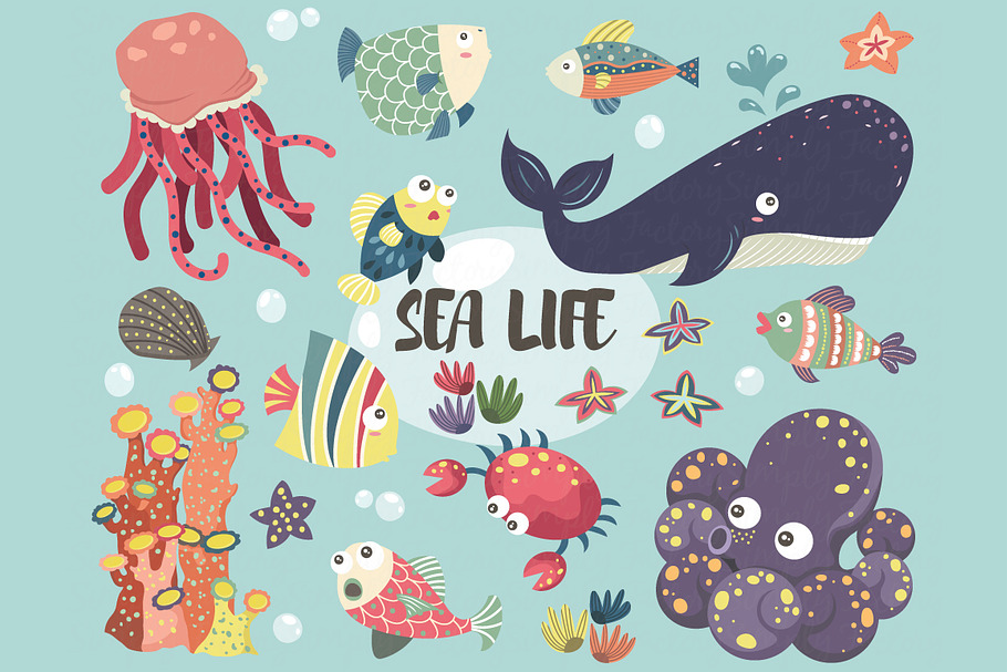 Ocean Sea Life Collections Set in Illustrations - product preview 8