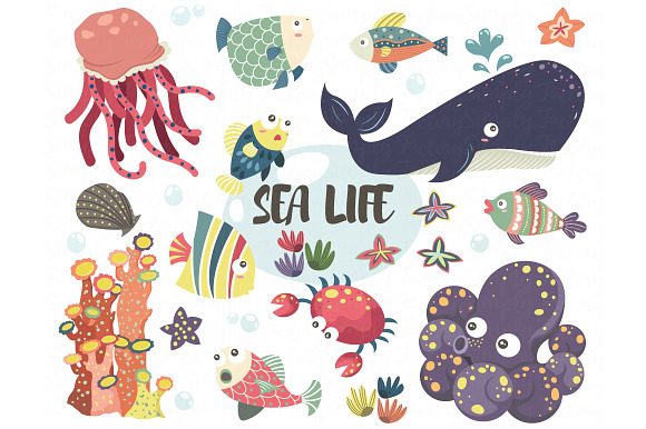 Ocean Sea Life Collections Set in Illustrations - product preview 1