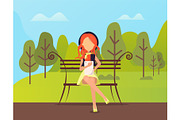 Stylish Woman Sitting in Park and