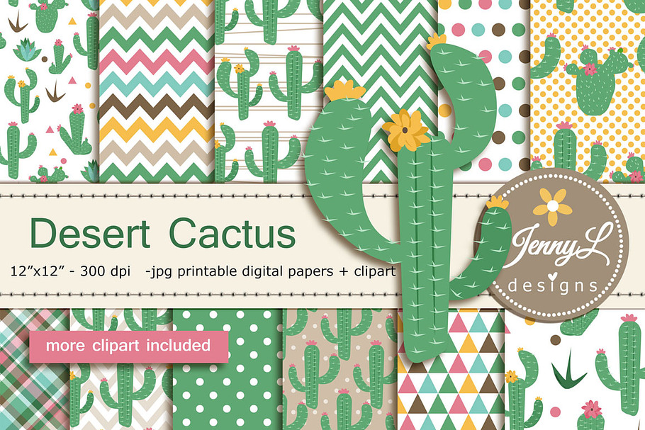 Desert Cactus Digital Papers Clipart