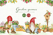 Garden gnomes. Spring watercolor set