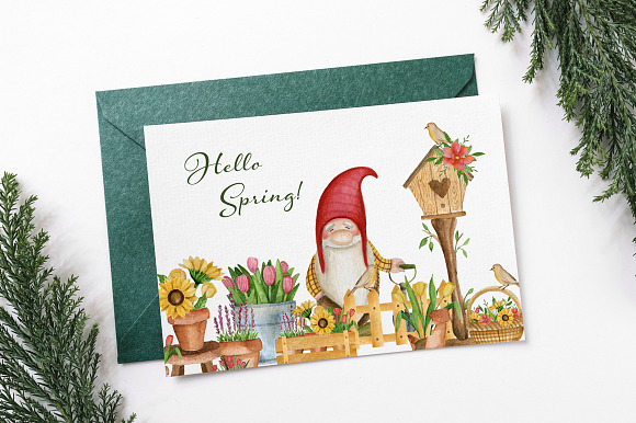 Garden gnomes. Spring watercolor set in Illustrations - product preview 5