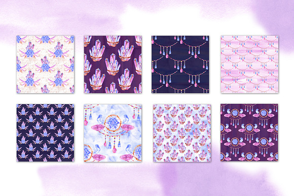Boho purple crystals digital papers in Textures - product preview 1